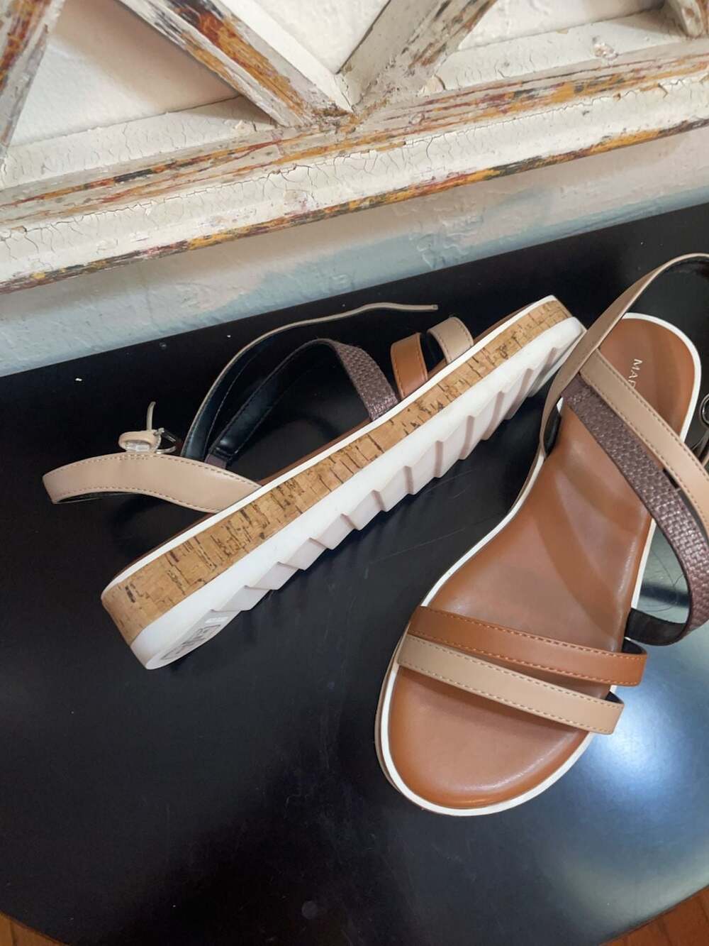 Marc Fisher Gibsy Multi-Strap Cork Wedge Sandals Beige Cognac Size 9.5M